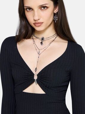 Dolls Kill DISTURBIA Eastwick Cutout Ribbed Long Sleeve Top Size 14 NWT